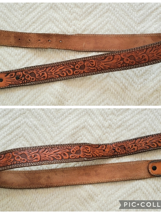 Vintage Tooled Leather Western Floral Belt - Picture 3 of 10